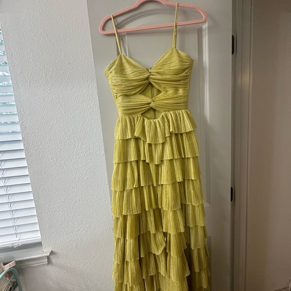 Gianni Bini Yellow Asymmetrical Ruffled Maxi Dress